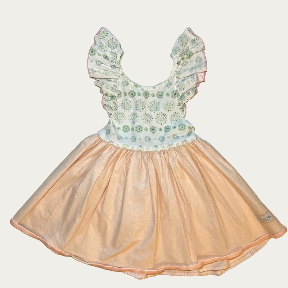 SweetHoney Peach and Green Tulle Skirt Patterned Dress Girl’s 5T - Picture 3 of 16